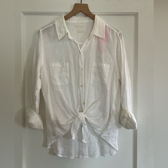 Lilly Pulitzer Tops - Lilly Pulitzer White Button Down Tie Front Shirt NWT